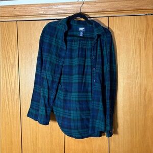 Lands' End Teal and Navy Plaid Shirt